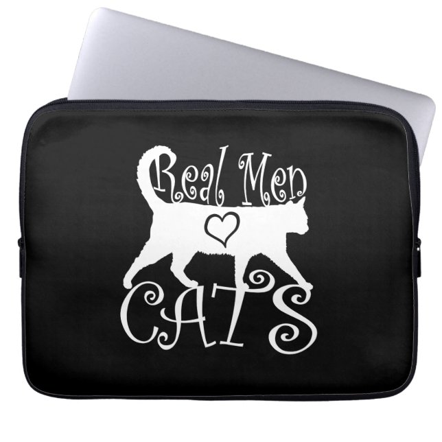 Protection Pour Ordinateur Portable Les vrais hommes aiment les chats sur le noir (Devant)