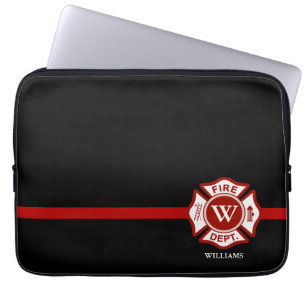 Protection Pour Ordinateur Portable Ligne rouge mince croix maltaise de monogramme