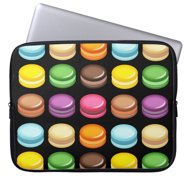 Protection Pour Ordinateur Portable Lignes de Macarons sur noir (Devant)