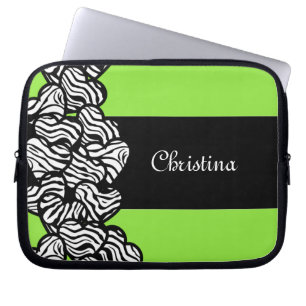 Protection Pour Ordinateur Portable Lime vert noir blanc zèbre motif nom du coeur