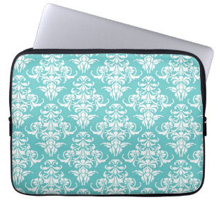 Protection Pour Ordinateur Portable Lustre chic girly vintage de motif bleu de damassé