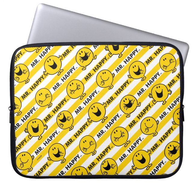 Protection Pour Ordinateur Portable M. Happy | Motif de rayures jaunes (Devant)