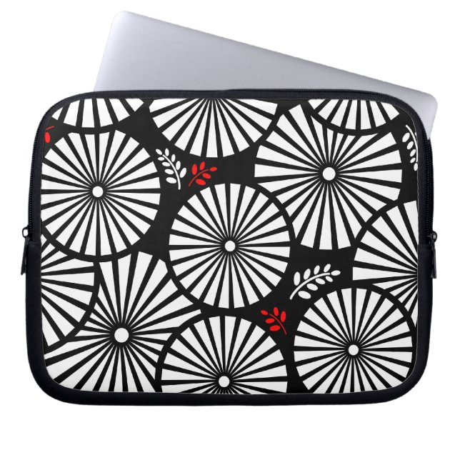 Protection Pour Ordinateur Portable Manche d'ordinateur portable Retro noir fleurs bla (Devant)