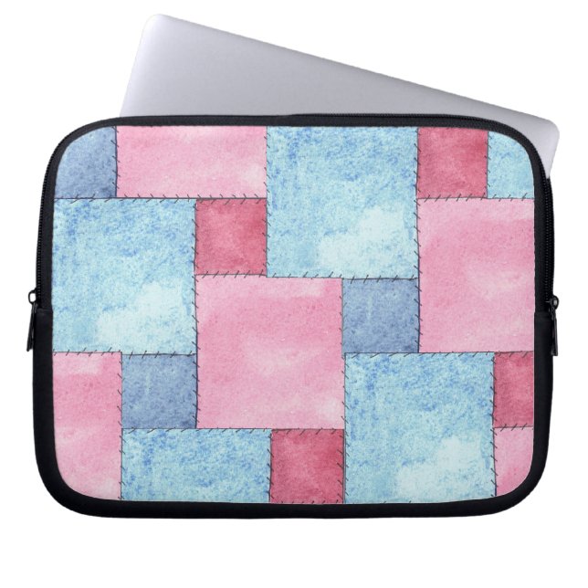 Protection Pour Ordinateur Portable Manche Ordinateur Portable Denim Patchwork, Rose,  (Devant)