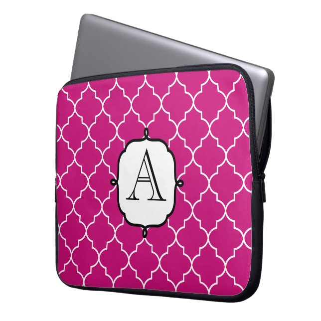 Protection Pour Ordinateur Portable Manche Portable Monogramme rose brillant (devant gauche)