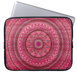 Protection Pour Ordinateur Portable Mandala rouge et blanc tiré par la main complexe