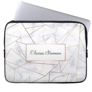 Protection Pour Ordinateur Portable marbre blanc géométrique d'or rose moderne élé
