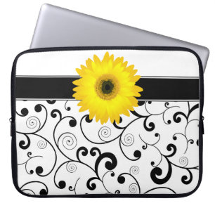 Protection Pour Ordinateur Portable Marguerite jaune de Gerbera sur le rouleau noir et