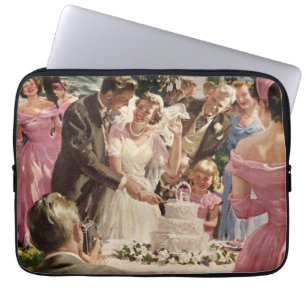 Protection Pour Ordinateur Portable Mariés de mariage vintage coupant le gâteau