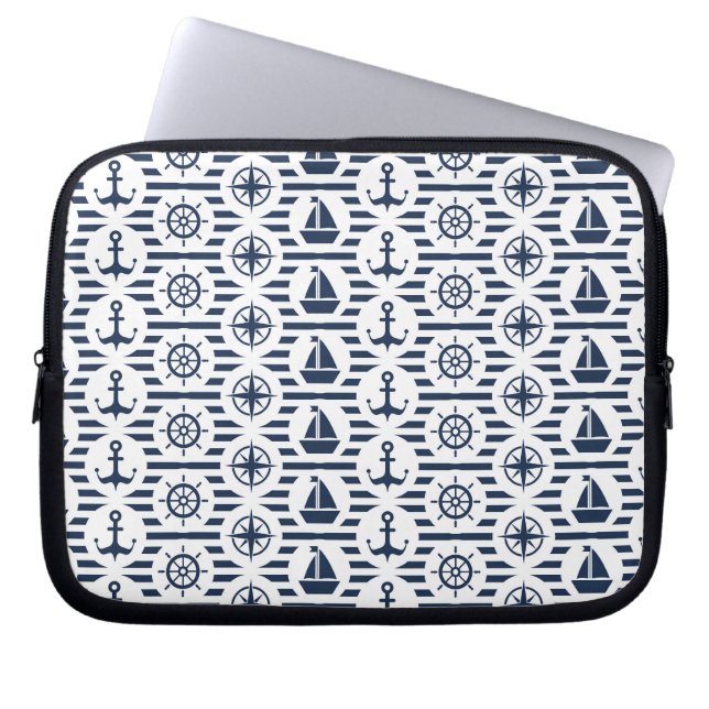 Protection Pour Ordinateur Portable Maritime En Motif Bleu (Devant)