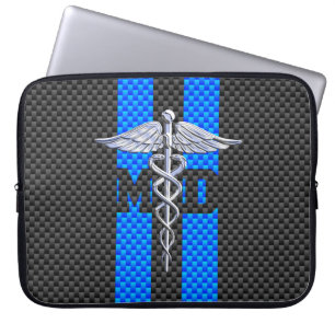 Protection Pour Ordinateur Portable Medical Doctor MD Caduceus on Blue Stripes