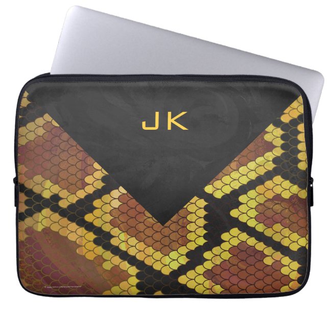 Protection Pour Ordinateur Portable Monogram Snake Brown et Gold Print (Devant)