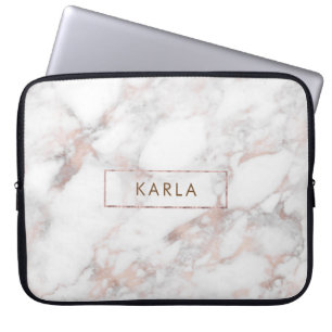 Protection Pour Ordinateur Portable monogramme blanc à texture faux marbre