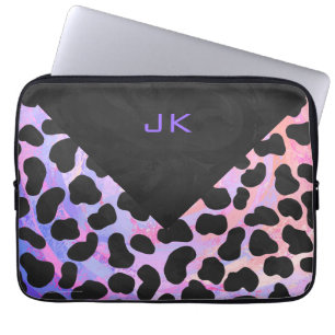 Protection Pour Ordinateur Portable Monogramme Dalmatien noir et rose