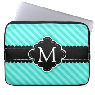 Protection Pour Ordinateur Portable Monogramme de coutume de noir de motif de rayures