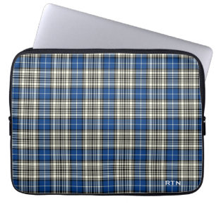 Protection Pour Ordinateur Portable Monogramme de plaid de bleu royal de tartan de