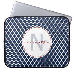Protection Pour Ordinateur Portable Monogramme de Quatrefoil de marine