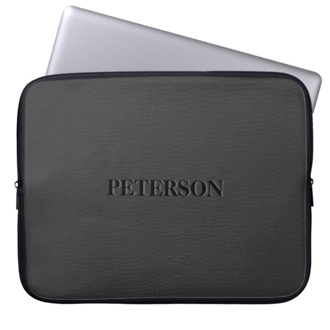 Protection Pour Ordinateur Portable Monogramme en cuir noir simple Faux (Devant)