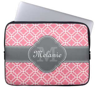 Protection Pour Ordinateur Portable Monogramme gris foncé rose clair blanc Motif maroc