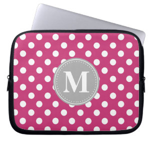 Protection Pour Ordinateur Portable Monogramme gris Pois rose et blanc