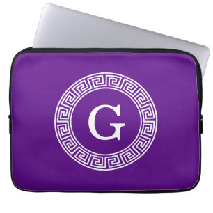Protection Pour Ordinateur Portable Monogramme initial du cadre de ligne clé grecque v