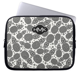 Protection Pour Ordinateur Portable Monogramme monochrome des ananas  
