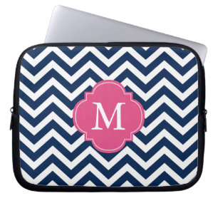 Protection Pour Ordinateur Portable Monogramme Motif Blue & Fuschia Zigzags