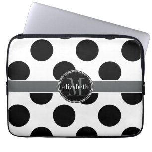 Protection Pour Ordinateur Portable Monogramme noir et blanc des grands Pois