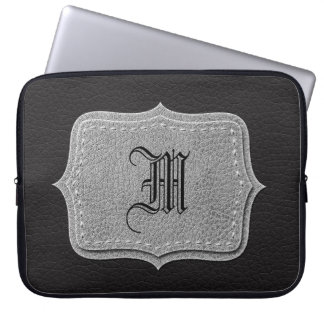 Protection Pour Ordinateur Portable Monogramme personnalisé par cuir noir