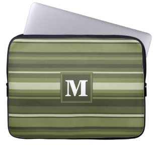 Protection Pour Ordinateur Portable Monogramme rayures vert olive