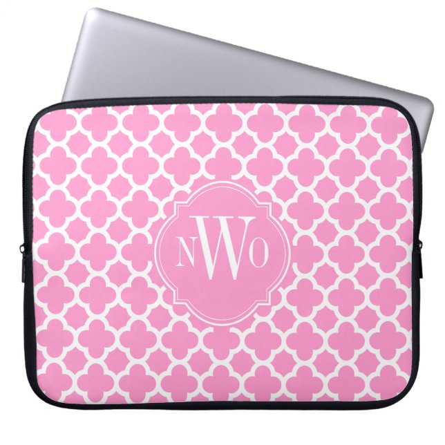 Protection Pour Ordinateur Portable Monogramme rose-clair et blanc de motif de (Devant)