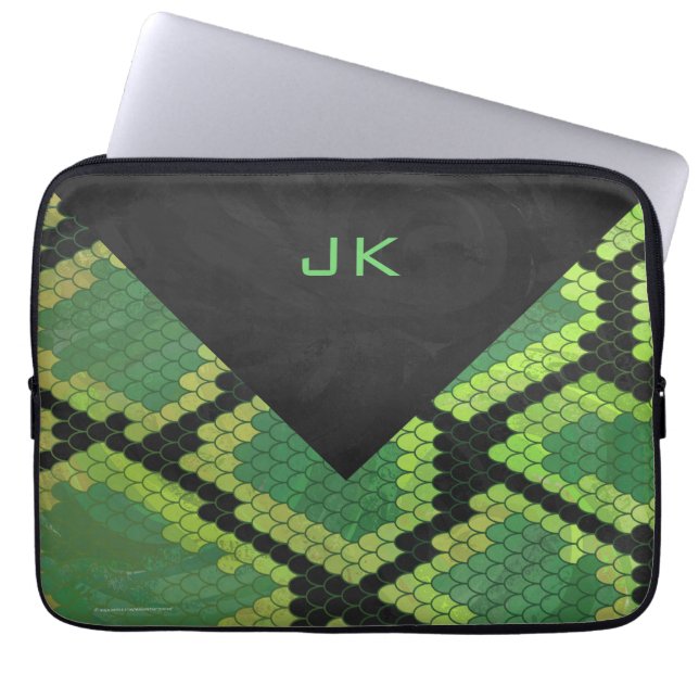 Protection Pour Ordinateur Portable Monogramme Serpent vert et noir (Devant)