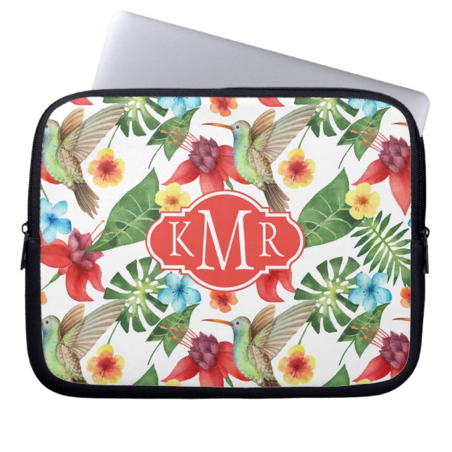 Protection Pour Ordinateur Portable Monogramme tropical du colibri | (Devant)