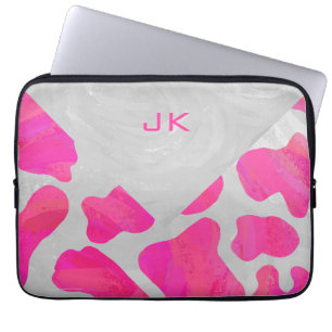 Protection Pour Ordinateur Portable Monogramme Vache rose et blanc chaud