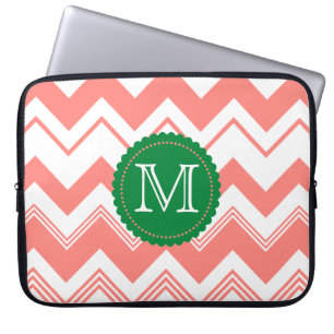Protection Pour Ordinateur Portable Motif blanc de corail de Chevron de monogramme