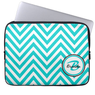 PROTECTION POUR ORDINATEUR PORTABLE MOTIF BLEU TURQUOISE DÉCORÉ D'UN MONOGRAMME DE