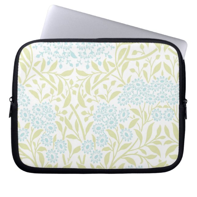 Protection Pour Ordinateur Portable Motif de Damas florales vertes et à la menthe (Devant)