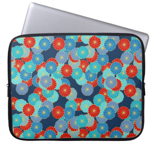 Protection Pour Ordinateur Portable Motif de fleurs Art Déco - bleu, turquoise et roug