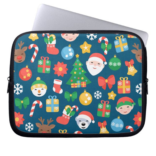 Protection Pour Ordinateur Portable Motif de Noël joyeux sur bleu (Devant)