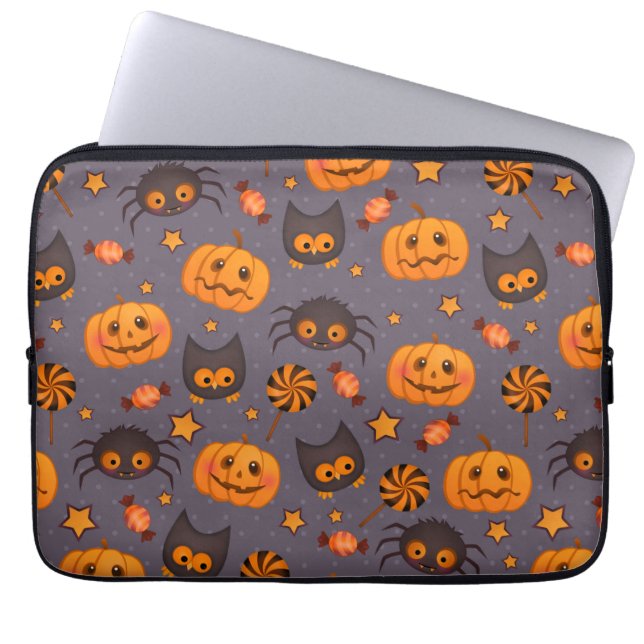 Protection Pour Ordinateur Portable Motif d'Halloween mignon Arrière - plan pourpre (Devant)