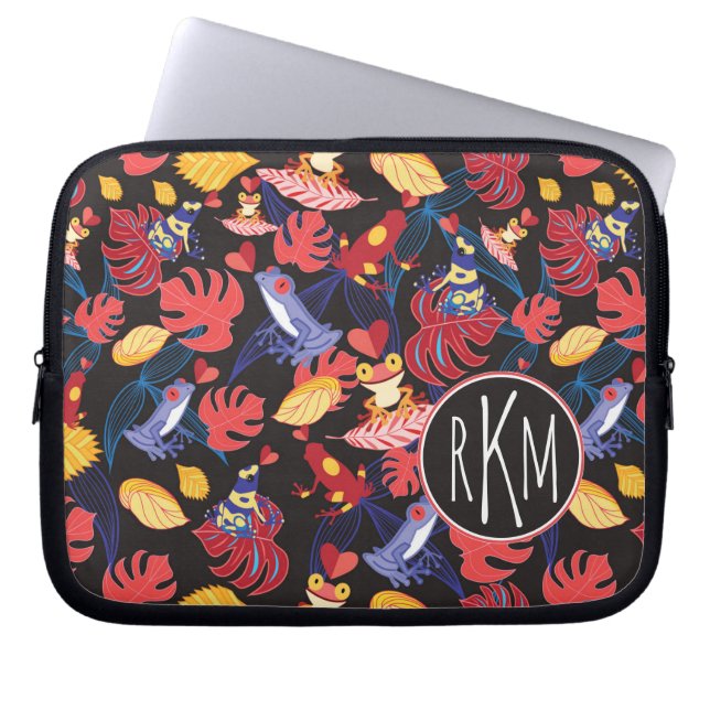 Protection Pour Ordinateur Portable Motif du monogramme des grenouilles | d'amants (Devant)