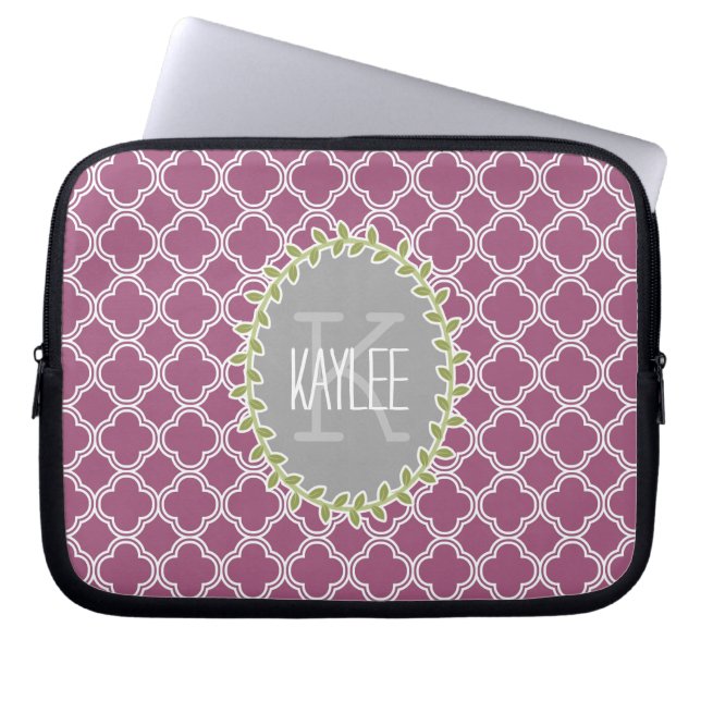 Protection Pour Ordinateur Portable Motif en treillis blanc de framboise Vin monogramm (Devant)