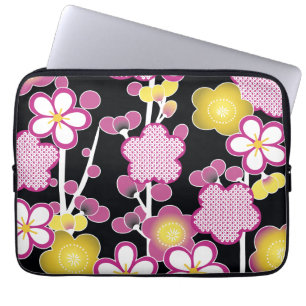 Protection Pour Ordinateur Portable Motif floral Fleurs roses et jaunes rétro amusant