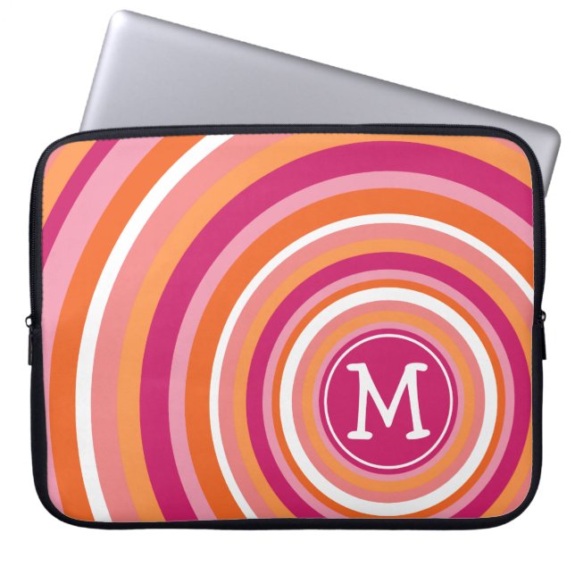 Protection Pour Ordinateur Portable Motif Funky Circle avec Monogramme (Devant)
