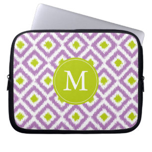 Protection Pour Ordinateur Portable Motif Ikat de diamant vert violet monogramme