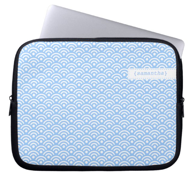Protection Pour Ordinateur Portable Motif japonais Seigaiha bleu clair (Devant)