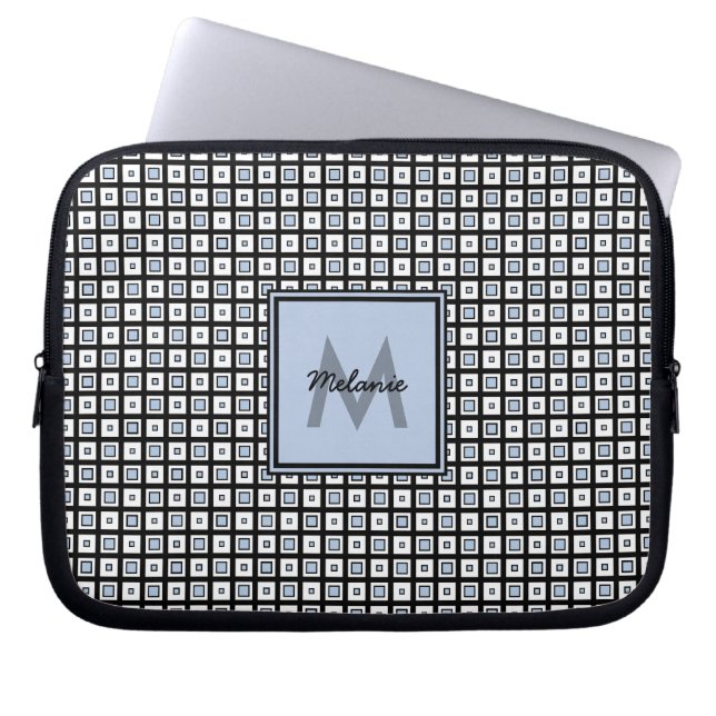 Protection Pour Ordinateur Portable Motif Mod Check Bleu et Noir Carrés (Devant)