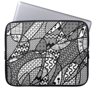 Protection Pour Ordinateur Portable Motif Patchwork Noir & Blanc 05