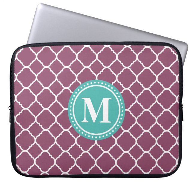 Protection Pour Ordinateur Portable Motif Quatrefoil bleu Monogram Aqua (Devant)