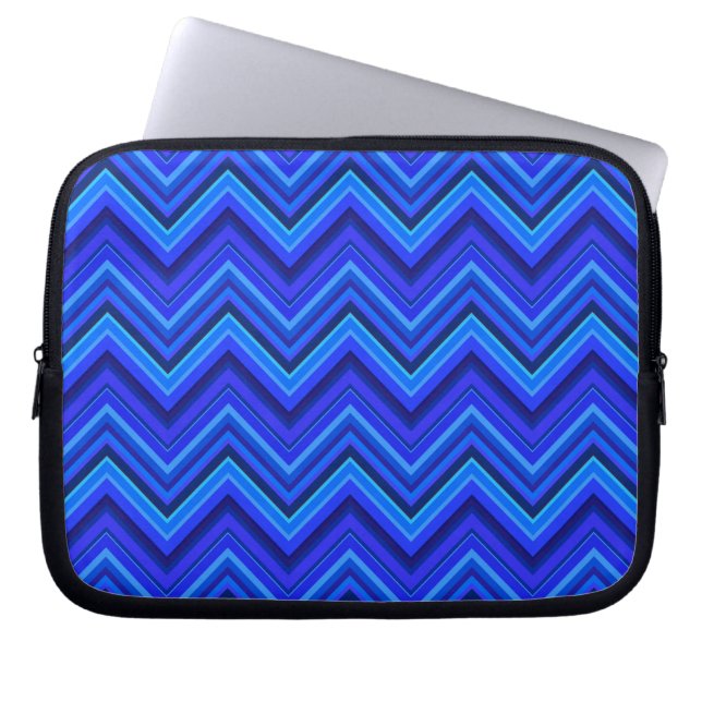 Protection Pour Ordinateur Portable Motif zigzag rayures bleues (Devant)